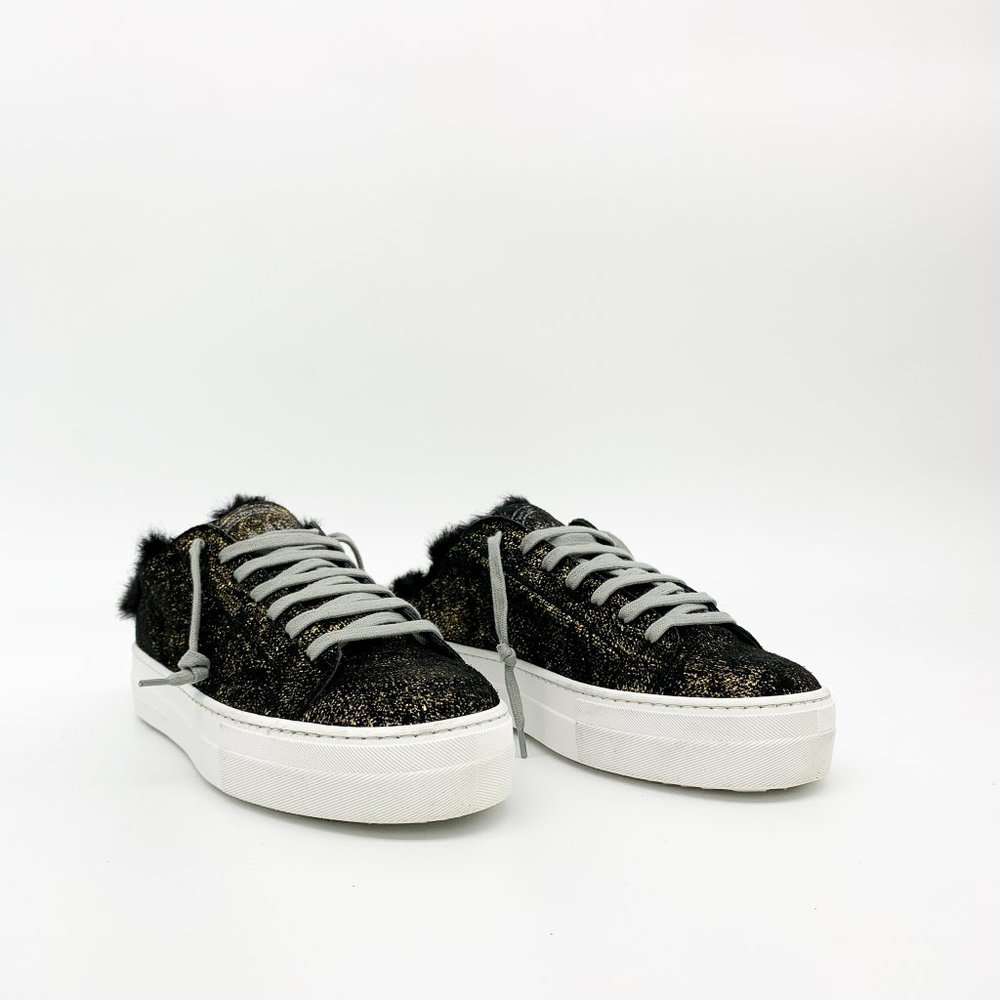P448 Clara Metallic Faux Fur Platform Sneakers - Picture 2 of 9